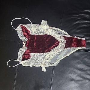 Burgundy and off white lace/Velvet teddie